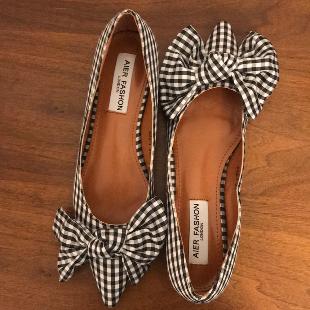 Black and white, plaid, bow flats